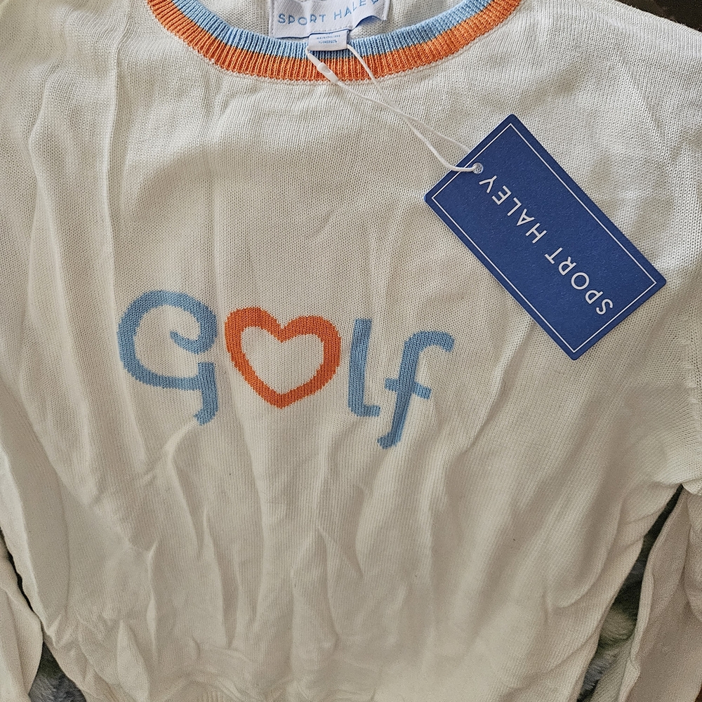 Sport Haley White Sweater with Orange and Blue Accents